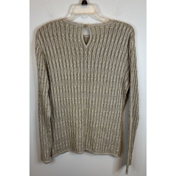 James Perse Beige Cable Knit Pullover Sweater Women 3 Large Crew Neck Classic - Picture 3 of 9